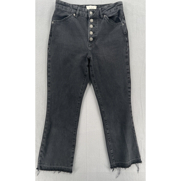 We the Free Button Fly Jeans Women 27 Black Free People Faded Wash Raw Hem Denim - Picture 1 of 6